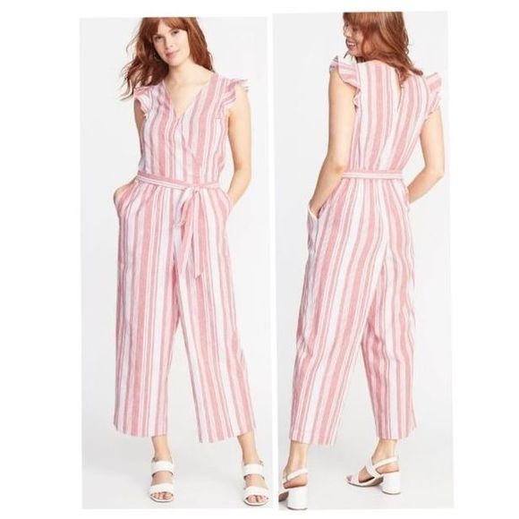 Old Navy Pants - OLD NAVY Faux Wrap BELTED Linen Blend Jumpsuit XL
